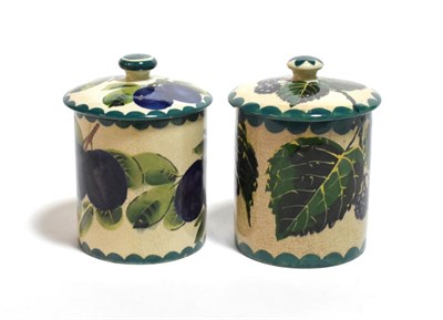 Lot 215 - Two Wemyss ware preserve jars, one decorated with plums the other blackberries