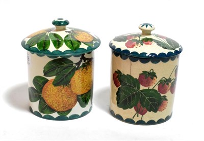 Lot 218 - Two Wemyss ware preserve jars, one decorated with strawberries and another