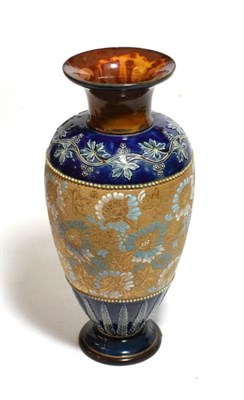 Lot 225 - A large Doulton Lambeth vase with impressed E.B to base, 44.5cm high (a.f.)