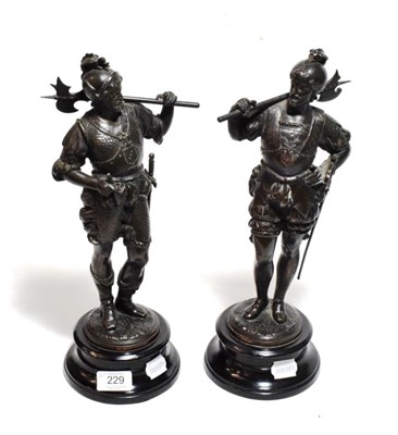 Lot 229 - A pair of bronzed figures of Renaissance style soldiers