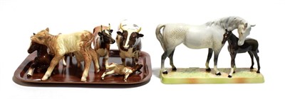 Lot 233 - Beswick Mare and Foal, model No. 1811 and Beswick Cattle Comprising: Hereford Calf, model No....