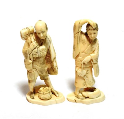 Lot 238 - Two Japanese Meiji period ivory okimonos