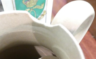 Lot 245 - A slipware moneybox dated 1885, a slipware colander, a Burslem ''Pussyfoot'' cat teapot, a 19th...
