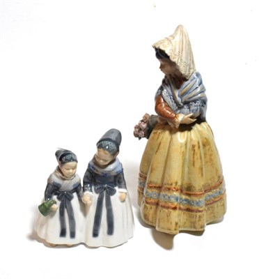 Lot 249 - A Lladro pottery figure of a girl and a Copenhagen figure of two young girls (2)