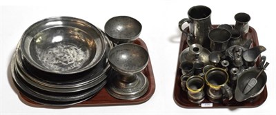 Lot 250 - Two trays of 19th century and later pewter