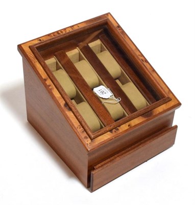 Lot 261 - An Agresti Briar Wood watch box, the hinged lid fitted for six watches, with a fitted drawer to the