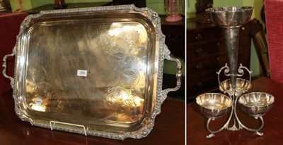 Lot 269 - A silver-plate tea-tray, oblong and with gadrooned border and two scroll handles; together with...