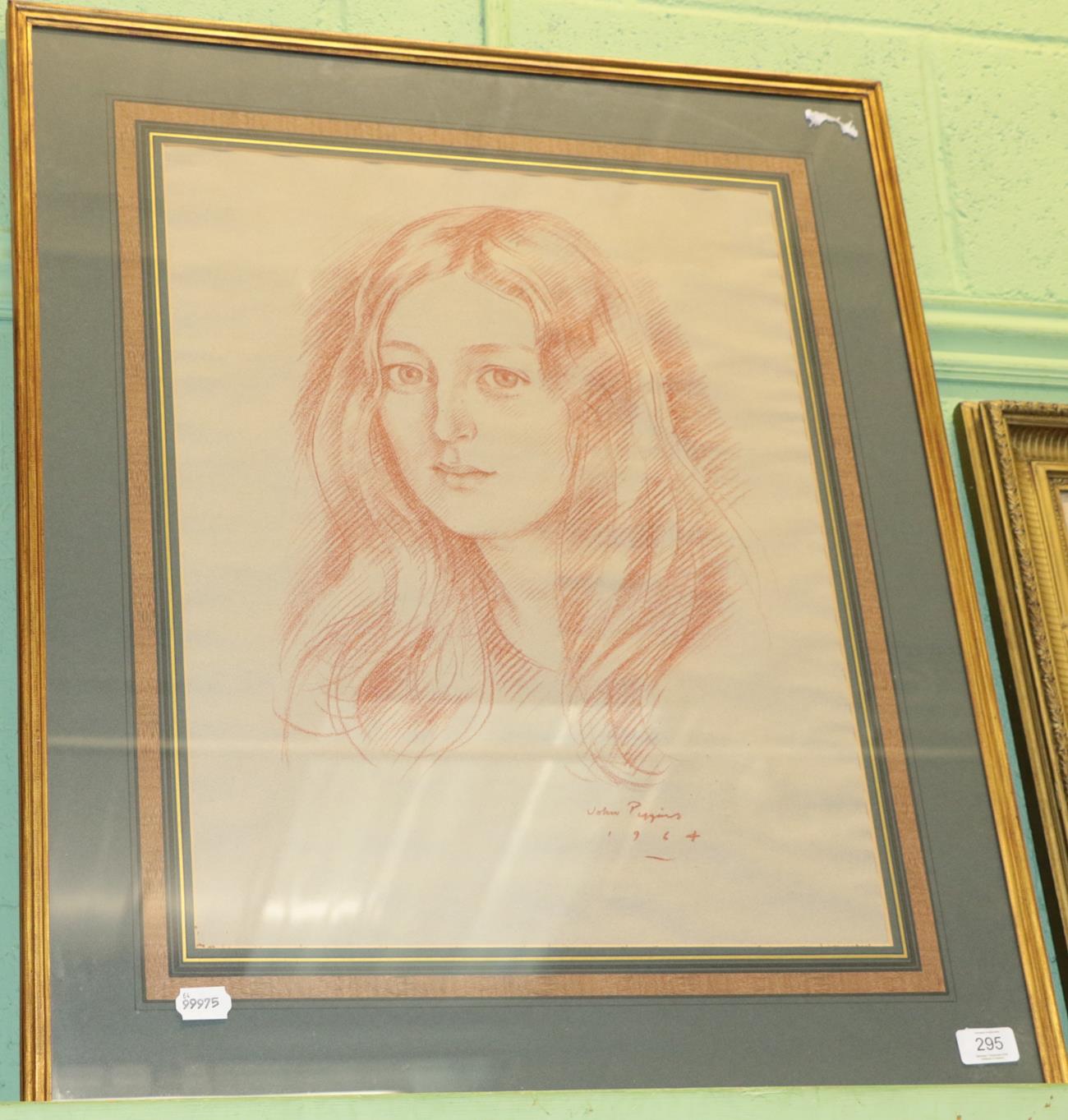 Lot 295 - John Piggins (20th century) Portrait of a young girl, signed and dated, pastel, 50cm by 38cm