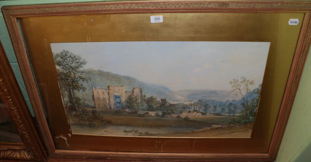 Lot 300 - J Joy (19th century) Rievaulx Abbey, signed and dated 1870, watercolour, 40cm by 73.5cm