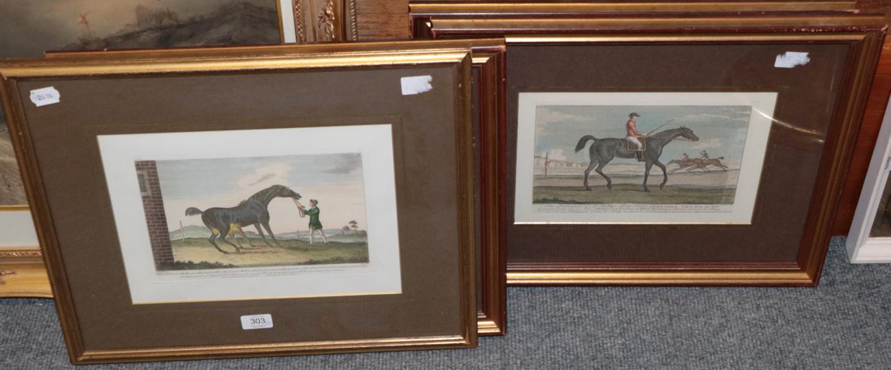 Lot 303 - After F Sartorius (1734-1804) A set of three hand-coloured horse engravings of 'Gimcrack',...