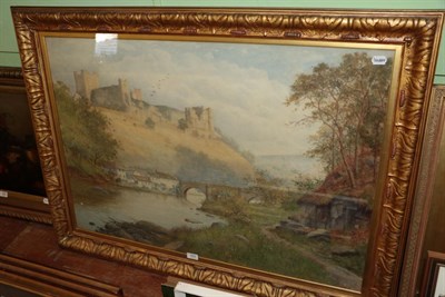 Lot 304 - Albert Kinsley, Richmond Castle from across the Swale, 65.5cm by 95.5cm