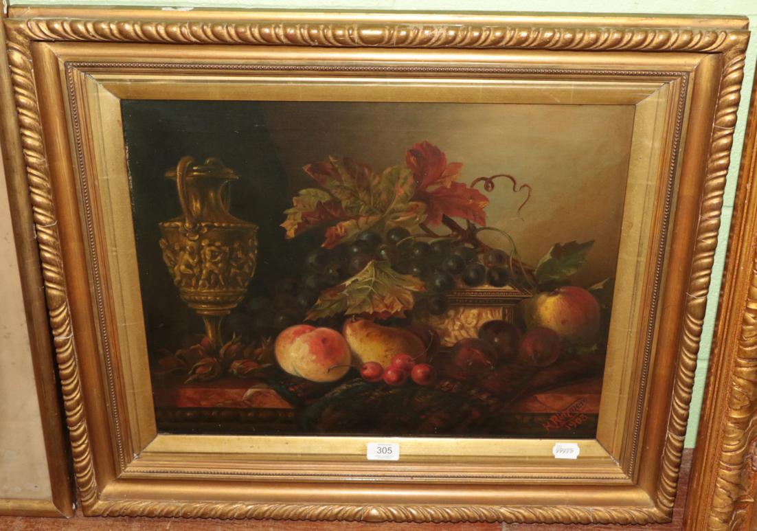 Lot 305 - H* Rimmer (20th century) Still life with pears and cherries, signed and dated 1903, oil on...