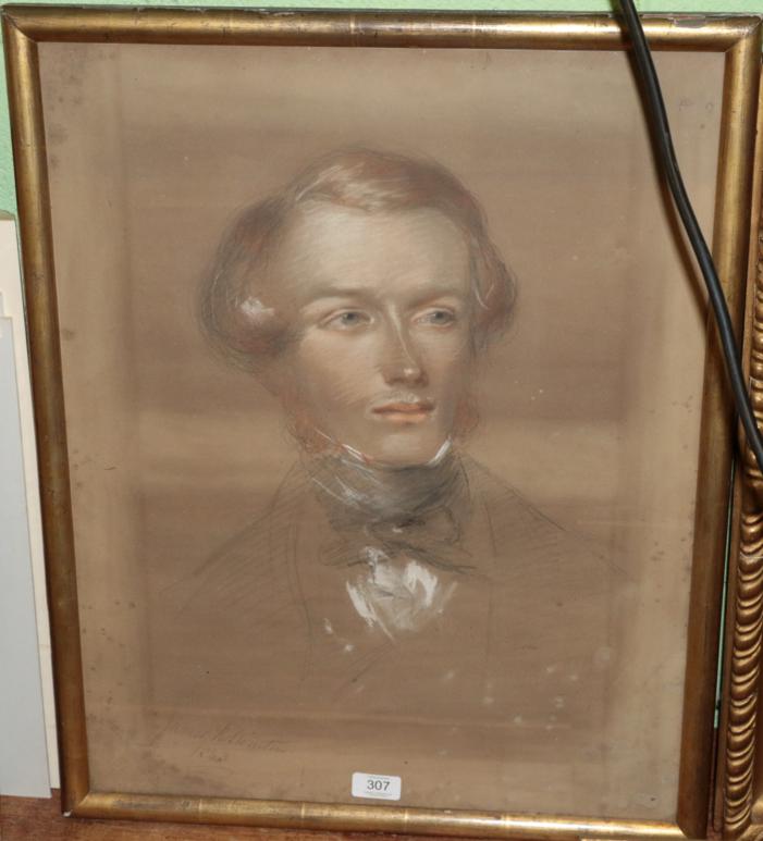 Lot 307 - James Rannie Swinton (1816-1888) Portrait of a young man, signed and dated, pastel, 58cm by 46cm