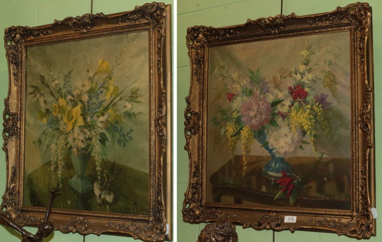 Lot 312 - After Vernon Ward, Floral studies, a pair of over-painted prints (2)