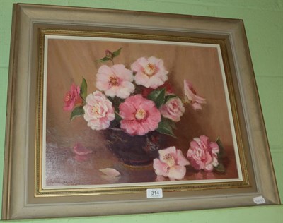 Lot 314 - Sir Eric Langker (Australian 1892-1982), Camellias, signed, oil on board 38cm by 48cm