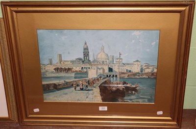 Lot 331 - George Mortimer (20th century) A Venetian bridge scene, signed, watercolour