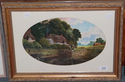 Lot 344 - John Lewis Fitzgerald, figure driving a horse and cart through a stream, signed, oil on canvas laid