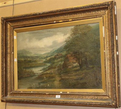 Lot 357 - W. Richards (19th century) Fishing on the village stream, signed, oil on canvas