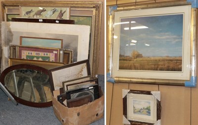 Lot 361 - A collection of various prints, frames, oils and watercolours depicting birds, country scenes...