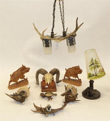 Lot 1047 - Collectibles/Antler Furniture: A Quantity of Various Antler Light fittings and collectibles to...