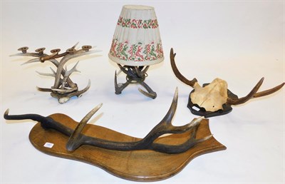 Lot 1061 - Antler Furniture: Antler Coat Rack/ Lamp/ Candelabra, circa late 20th century, a Red Deer...