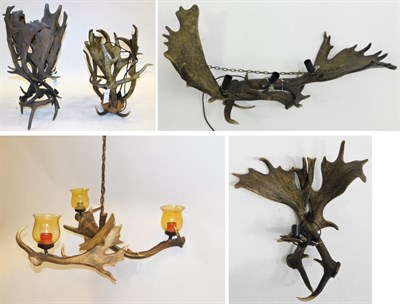 Lot 1080 - Antler Furniture: Fallow Deer antler furniture, to include - antler mounted chandelier fitted...