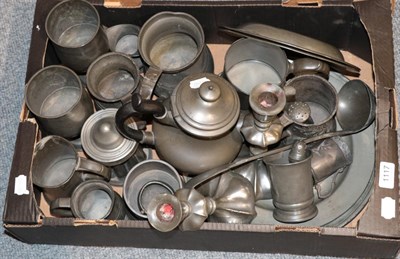 Lot 1117 - A group of 19th century pewter including tankards, candlesticks, plates etc