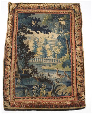 Lot 1138 - A Flemish Verdure Tapestry Fragment, probably Brussels, 17th century, depicting birds on a pond...