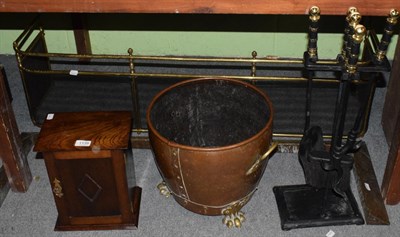 Lot 1139 - A collection of fire tools and accessories including fender and fire tools; together with a smokers