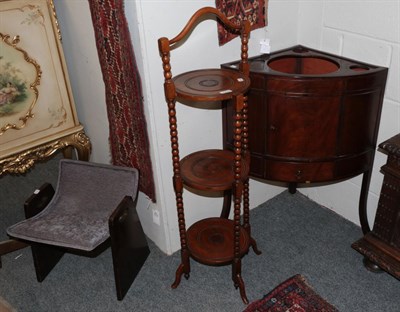 Lot 1210 - A George III mahogany corner washstand; a bobbin turned cake stand; and a 1930's oak small...