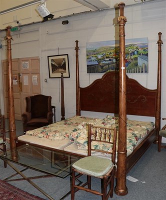 Lot 1217 - A reproduction hardwood four-poster bed complete with two 3ft divan bases, the bed measures...