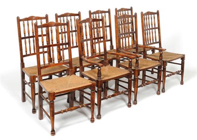 Lot 1143 - A Harlequin Set of Eight Ash Double Spindle Dining Chairs, Lancashire/Cheshire, with double row...