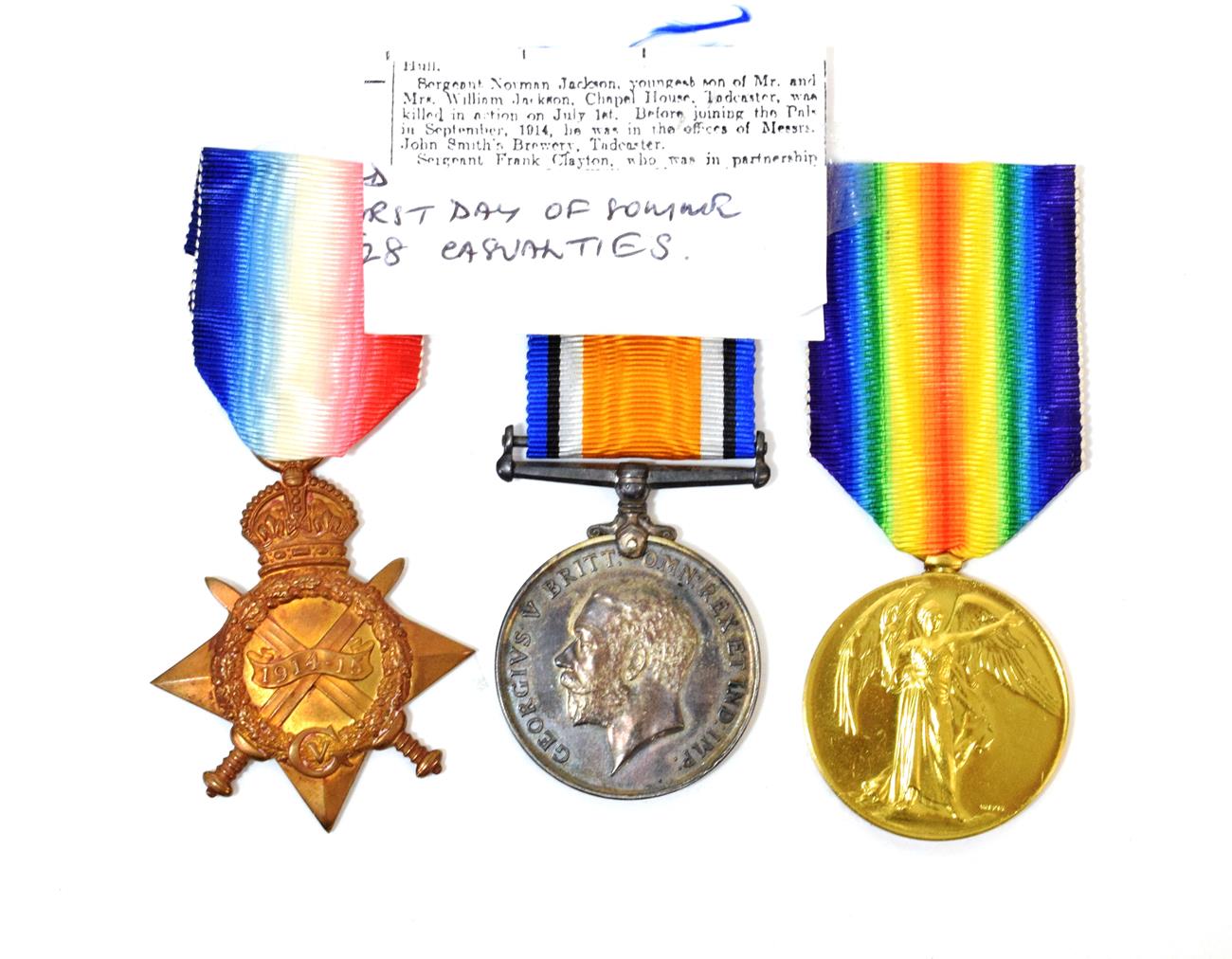 Lot 9 - A First World War Casualty Trio, comprising 1914-15 Star, British War Medal and Victory Medal,...