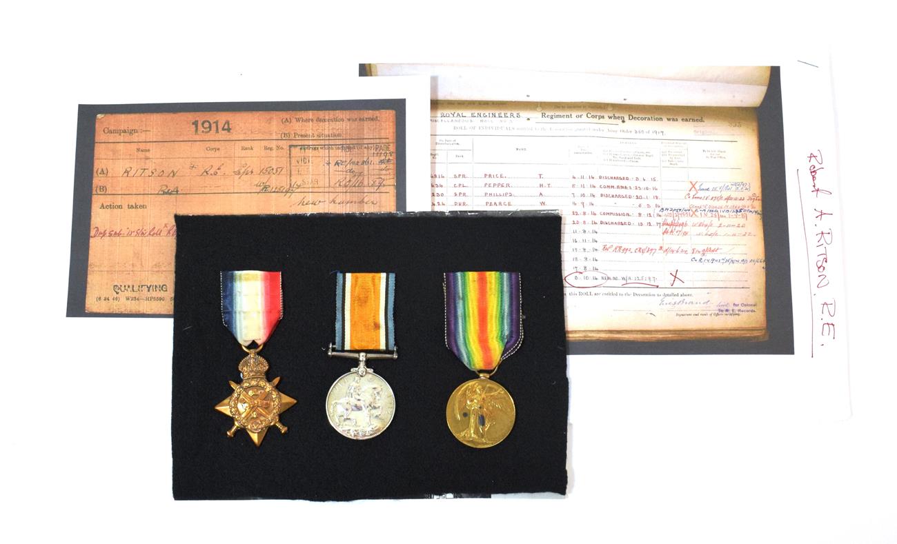 Lot 39 - A 1914 Star, to 15051 SAPR: R.A.RITSON, R.E. with related copy documents; a First World War...