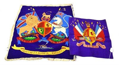 Lot 53 - Two Second World War Woolwork Panels, one hand embroidered with the Coat of Arms of the Royal...
