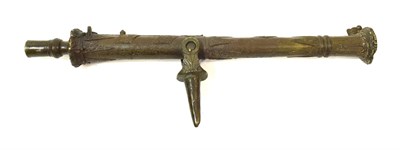 Lot 63 - A Malayan Bronze Lantaka, the flared fluted muzzle and cascabel cast with formal leaves and...