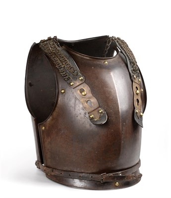 Lot 107 - A 19th Century French Cavalry Cuirass, the breast plate with medial ridge, hook-back brass...