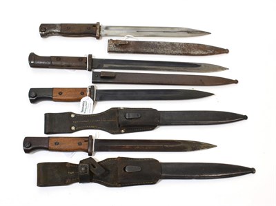 Lot 125 - Three German Third Reich Model 1884/98 Knife Bayonets, each with waffenampt markings to the...