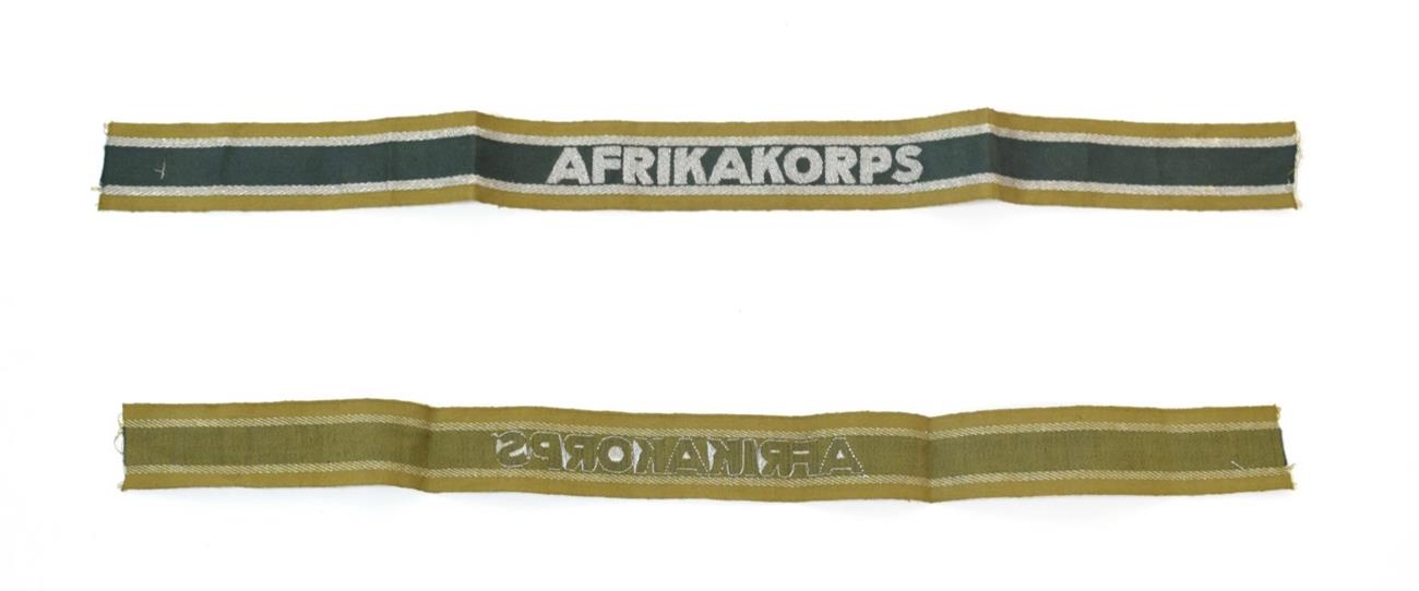 Lot 138 - A German Third Reich Afrika Korps Cuff Title, First Pattern, of two tone green rayon, machine...