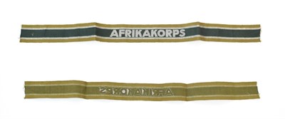 Lot 138 - A German Third Reich Afrika Korps Cuff Title, First Pattern, of two tone green rayon, machine...