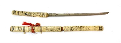 Lot 146 - An Early 20th Century Japanese Bone Wakizashi, with 40cm single edge steel blade, the sectional...