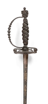 Lot 187 - An 18th/19th Century Continental Mourning Sword, with 83.5cm triangular section steel blade bearing