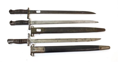 Lot 208 - Three Remington 1917 Pattern Bayonets, one with rare 1918 date mark, each with blade stamped...
