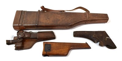 Lot 263 - A Continental Walnut Pistol Case, doubling as a stock extension, fitted internally, the hinged...