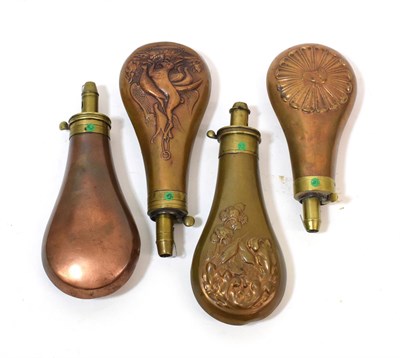 Lot 269 - An Early 19th Century, Copper Powder Flask, by Peter Frith & Son, of pear shape, chased to one side