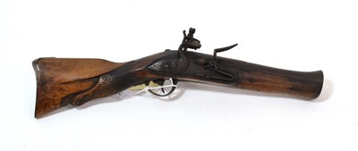 Lot 306 - A 19th Century Turkish Flintlock Knee Blunderbuss, with 22cm flared steel barrel, rounded lock...