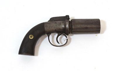 Lot 309 - A 19th Century Percussion Six Shot Pepperbox Revolver, the 7cm cylinder with Birmingham proof...