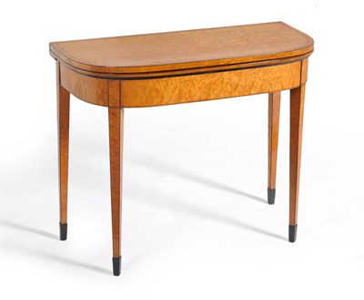 Lot 1190 - A Late George III Bird's Eye Maple and Tulipwood Banded Card Table, circa 1820, the foldover...