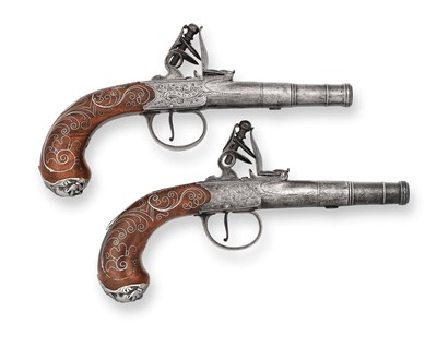 Lot 315 - A Pair of 18th Century 'Queen Anne' Silver Mounted 54 Bore Flintlock Pocket Pistols by Joyner...