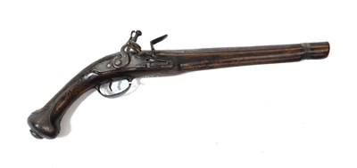 Lot 317 - An 18th Century Flintlock Holster Pistol, the 31cm steel barrel chiselled with a stylised...